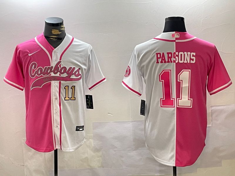 Men Dallas Cowboys #11 Parsons white pink Joint Name 2024 Nike Limited NFL Jersey style 2